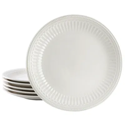 Elama Hansel 6 Piece Embossed Arch Stoneware Dinner Plate Set in White