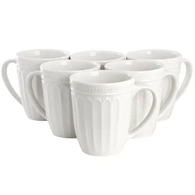 Elama Hansel 6 Piece Embossed Arch Stoneware 12 Ounce Mug Set in White