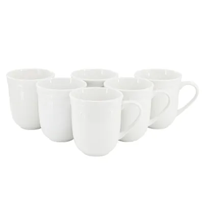Elama Henryi 6 Piece 12 Ounce Porcelain Mug Set in White