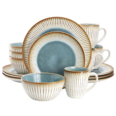 Elama Louann 16 Piece Stoneware Dinnerware Set in Blue and Beige