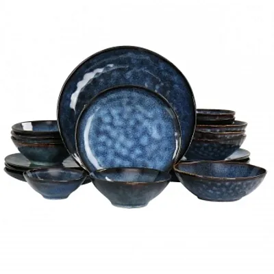 Elama Lucca 20 Piece Round Stoneware Triple Bowl Dinnerware Set in Reactive Glaz