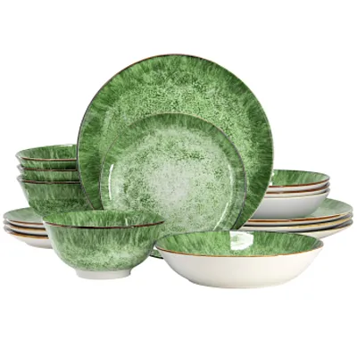Elama Oceanus 16 Piece Porcelain Double Bowl Dinnerware Set in Green