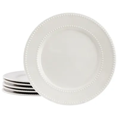 Elama Olevia 6 Piece Embossed Dot Stoneware Dinner Plate Set in White
