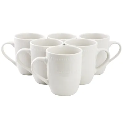 Elama Olevia 6 Piece Embossed Dot Stoneware 12 Ounce Mug Set in White