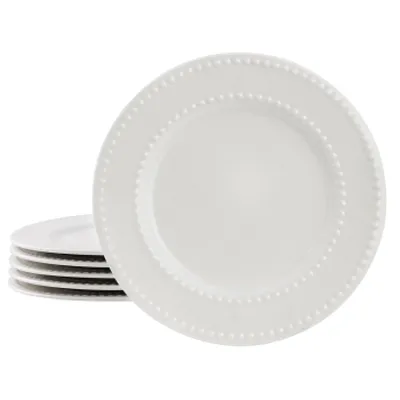 Elama Olevia 6 Piece Embossed Dot Stoneware Salad Plate Set in White