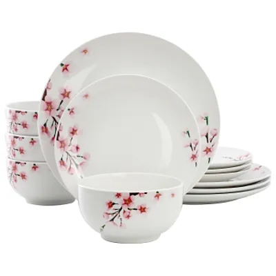 Elama Tamara 12 Piece Cherry Blossom Porcelain Dinnerware Set, Service for 4 in