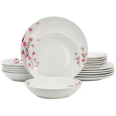 Elama Tamara 18 Piece Cherry Blossom Porcelain Dinnerware Set, Service for 6 in