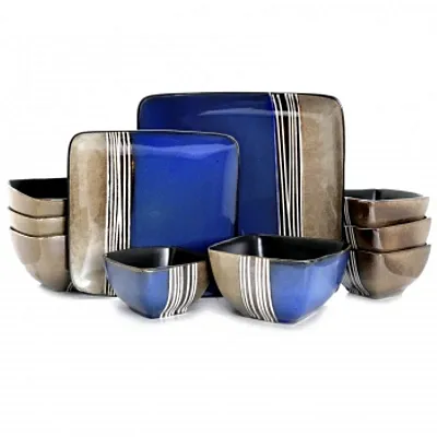 Elama Uptown Loft 16 Piece Double Bowl Stoneware Dinnerware Set 
