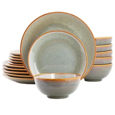 Elama Wilma 18 Piece Round Stoneware Dinnerware Set in Light Blue