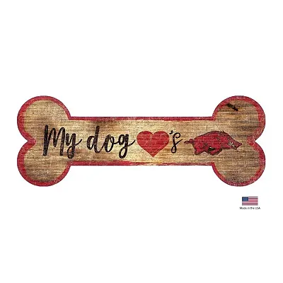 Fan Creations Arkansas Razorbacks Distressed Dog Bone Wooden Sign