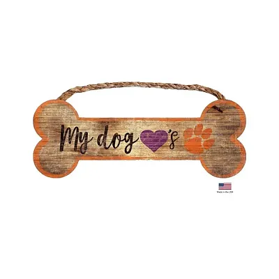 Fan Creations Clemson Tigers Distressed Dog Bone Wooden Sign
