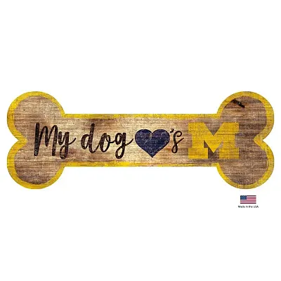 Fan Creations Michigan Wolverines Distressed Dog Bone Wooden Sign
