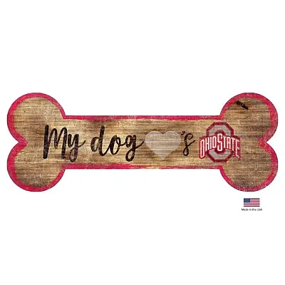 Fan Creations Ohio State Buckeyes Distressed Dog Bone Wooden Sign