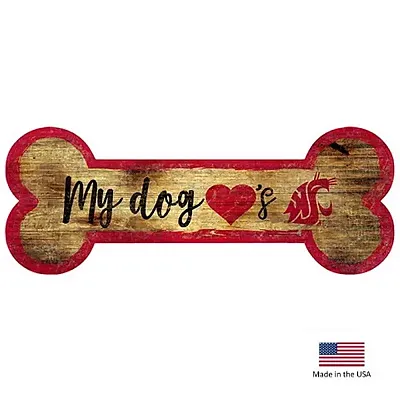 Fan Creations Washington State Cougars Distressed Dog Bone Wooden Sign