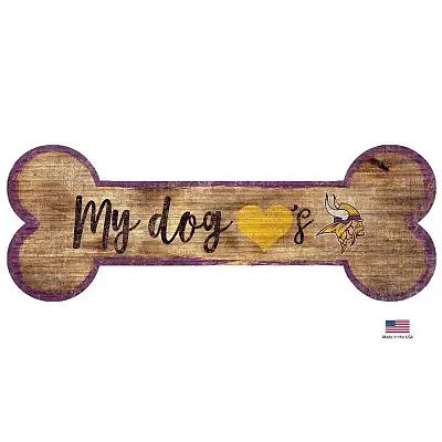 Fan Creations Minnesota Vikings Distressed Dog Bone Wooden Sign