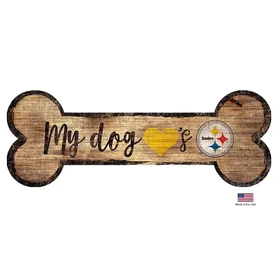 Fan Creations Pittsburgh Steelers Distressed Dog Bone Wooden Sign