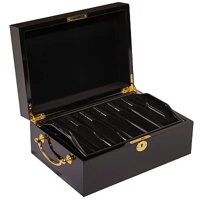 Black Mahogany Wood Poker Chip Case 500 Ct GCAS-500M