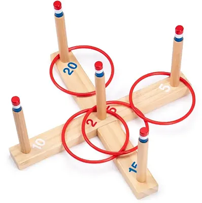 Ring Toss Game - Classic Wooden Set with 4 Plastic Rings GCVL-90