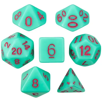 Set of 7 Dice - Mystic Matcha - Solid Green with Red Paint GDIC-1173