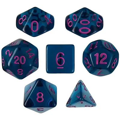 Set of 7 Dice - Argon Ocean - Transparent Blue with Red Paint GDIC-1180