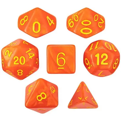 Set of 7 Dice - Flamekeeper - Shimmer Orange with Yellow Paint GDIC-1181