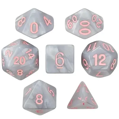 Set of 7 Dice - Fairy Quartz - Pearlized Gray with Pink Paint GDIC-1183