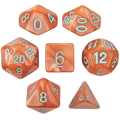 Set of 7 Dice - Precursor&#039;s Legacy - Pearlized Copper with Green Paint GDIC-1184