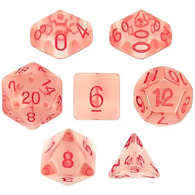 Set of 7 Dice - Death Diamonds - Transparent Red with Red Paint GDIC-1190