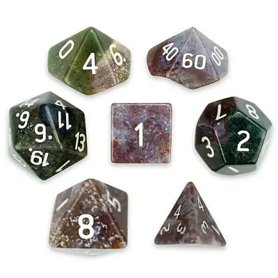 Set of 7 Handmade Stone Polyhedral Dice, Indian Agate GDIC-1903