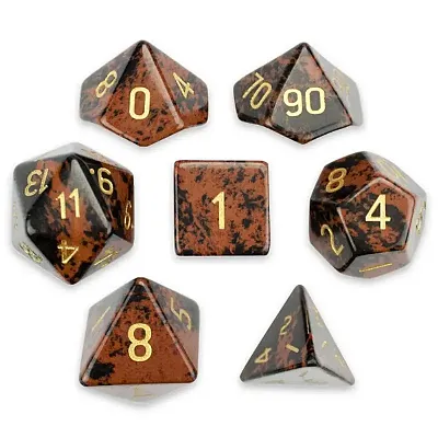 Set of 7 Handmade Stone Polyhedral Dice, Mahogany Obsidian GDIC-
