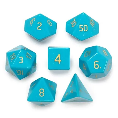 Set of 7 Handmade Stone Polyhedral Dice, Turquoise Magnesite GDI
