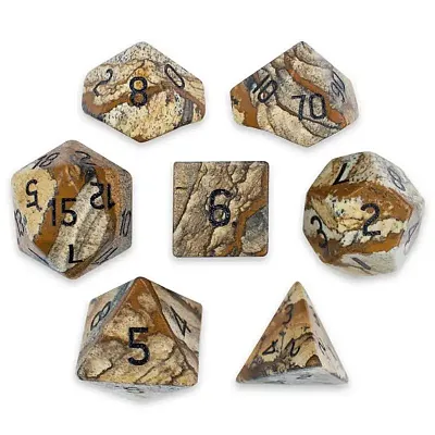 Set of 7 Handmade Stone Polyhedral Dice, Picture Jasper GDIC-190