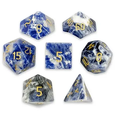 Set of 7 Handmade Stone Polyhedral Dice, Sodalite GDIC-1909
