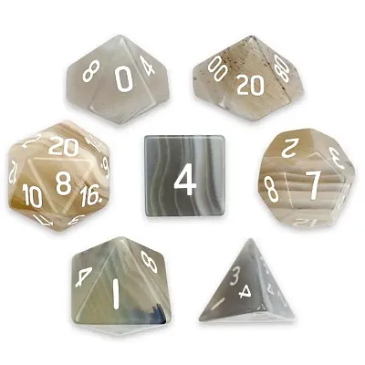 Set of 7 Handmade Stone Polyhedral Dice, Gray Agate GDIC-1910
