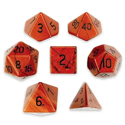 Set of 7 Handmade Stone Polyhedral Dice, Red Jasper GDIC-1911