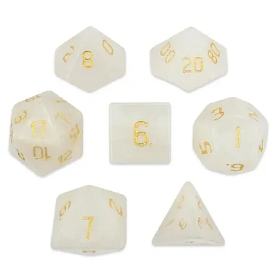 Set of 7 Handmade Stone Polyhedral Dice, White Jade GDIC-1912