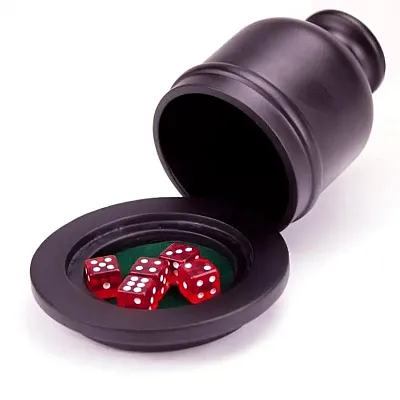Deluxe Wooden Dice Cup Shaker w/ Felt Lined Tray and 5 dice  GDI
