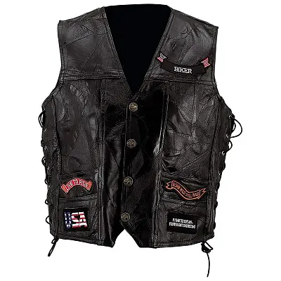 Diamond Plate Rock Design Genuine Buffalo Leather Vest-GFVBIK14S-3X