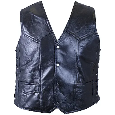 Diamond Plate Rock Design Genuine Buffalo Leather Vest-GFVBIKEAGM-3X
