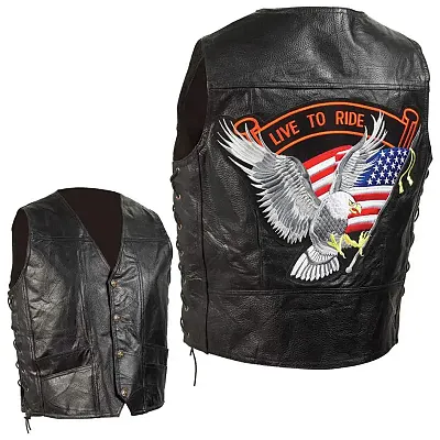 Diamond Plate Hand-Sewn Pebble Grain Genuine Leather Biker Vest-GFVEMBPT