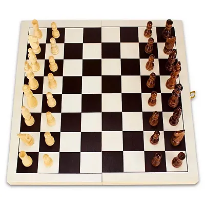 14in Natural Wooden Folding Chess Game with Staunton Pieces GGAM