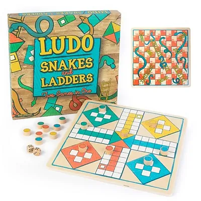 Ludo & Snakes & Ladders 2-in-1 Wooden Board Game GGAM-1901