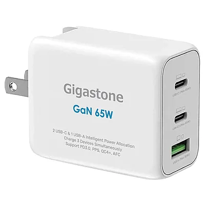 Gigastone Gs-Pd-7650W-R 65-Watt Pd 3.0 3-Port Gan Fast Charging Usb Adapter