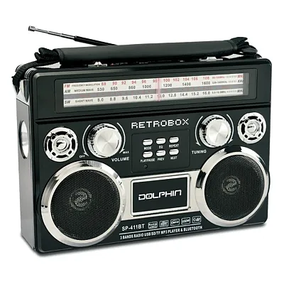 Dolphin Audio Sp-411Bt - Blk Retrobox Portable Mini Bluetooth Speaker (Black)