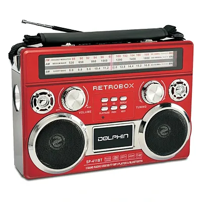 Dolphin Audio Sp-411Bt - Red Retrobox Portable Mini Bluetooth Speaker (Red)