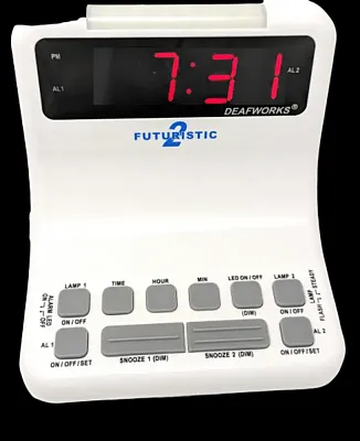 DEAFWORKS Futuristic 2 Dual Alarm Clock with Flashing or Steady Light mode and 