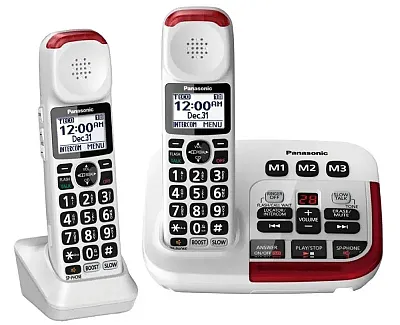 Panasonic KX-TGM420W Amplified Cordless Phone with Answering Machine and (1) Ex