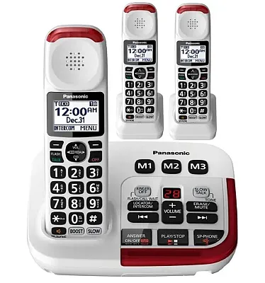Panasonic KX-TGM420W Amplified Cordless Phone with Answering Machine and (2) Ex