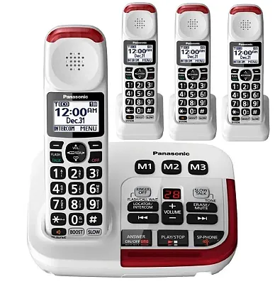 Panasonic KX-TGM420W Amplified Cordless Phone with Answering Machine and (3) Ex