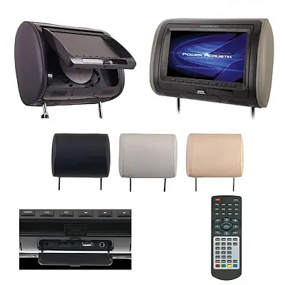 Power Acoustik 7&quot; Headrest Monitor 3-Color Skins Lcd/Dvd Usb/Sd 